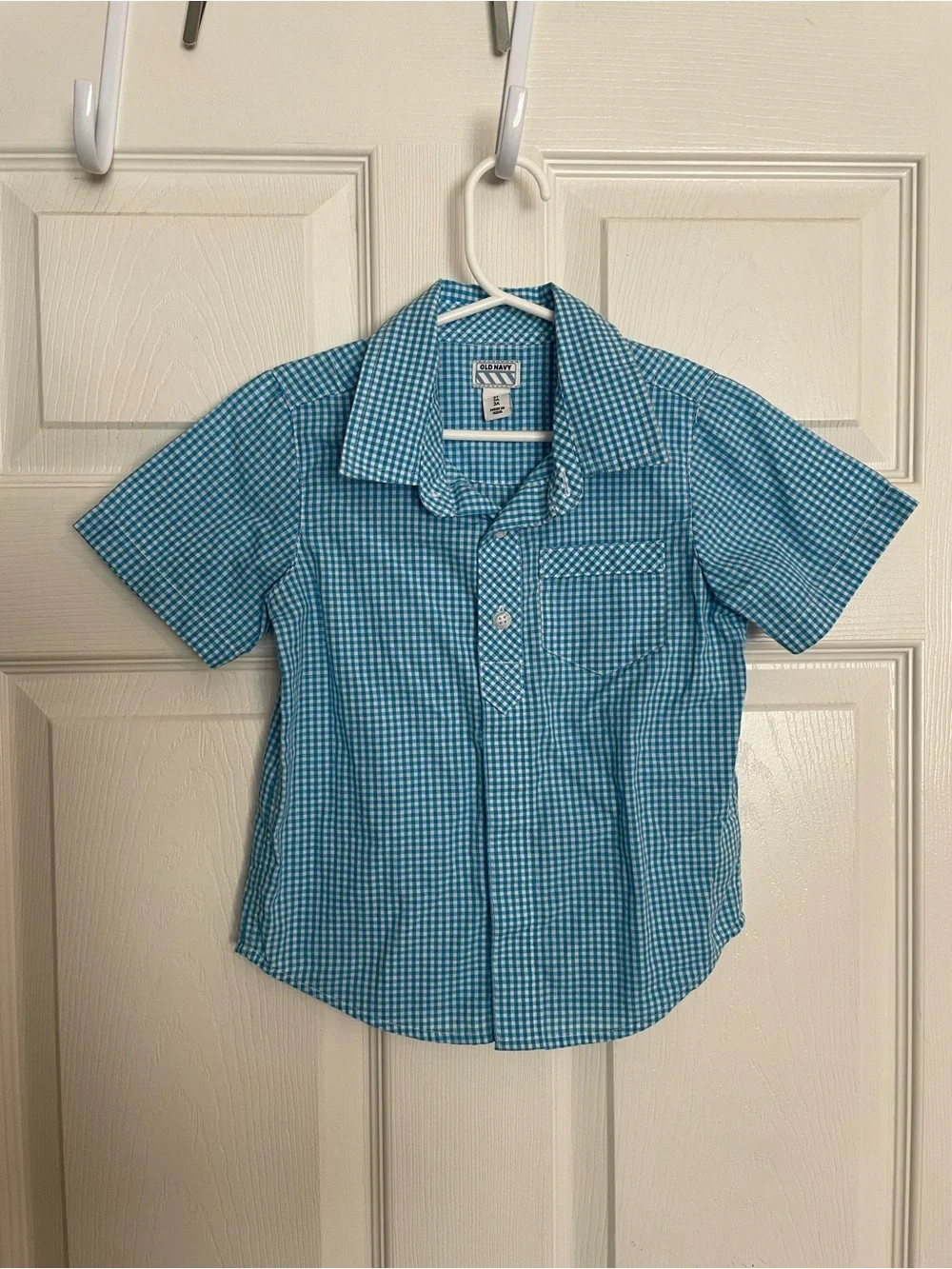 Blue Gingham Boys 3T Size Short-Sleeve Button Shirt